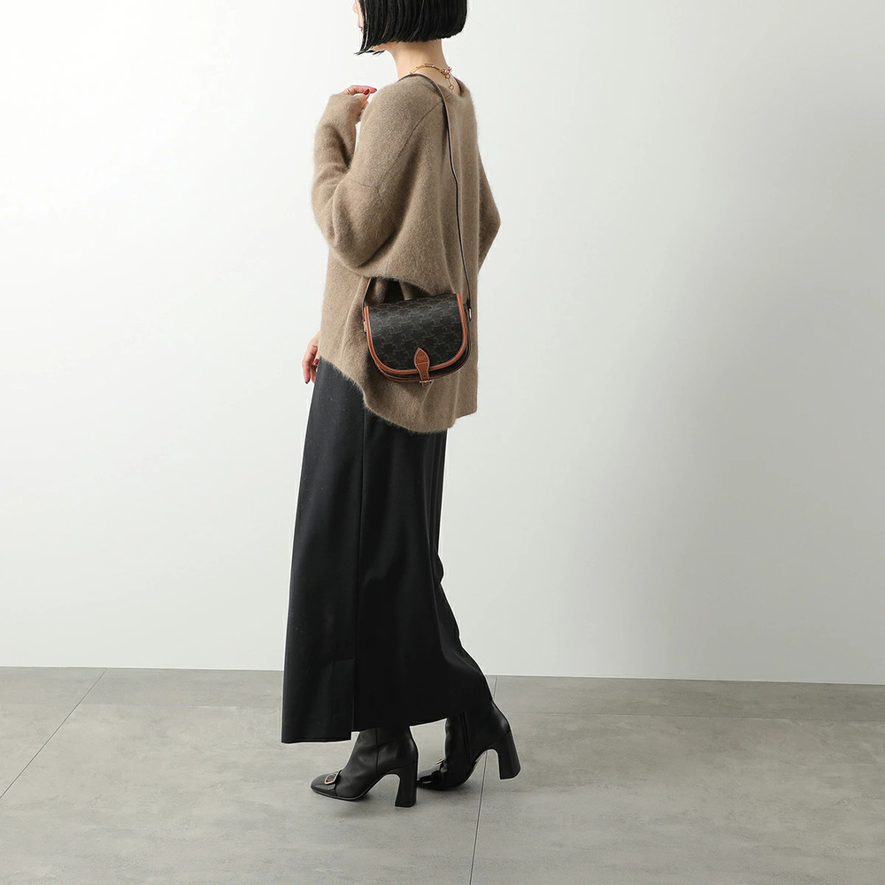 Celine Folco Shoulder Bag Triomphe Canvas Crossbody Tan